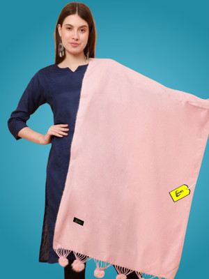 MHAX Wool Self Design Women Shawl(Pink)