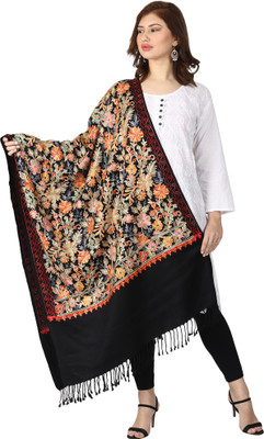 swi stylish Wool Embroidered Women Shawl(Black)
