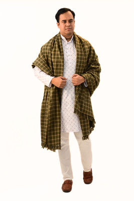 KAVIM Wool Checkered Men Shawl(Light Green)