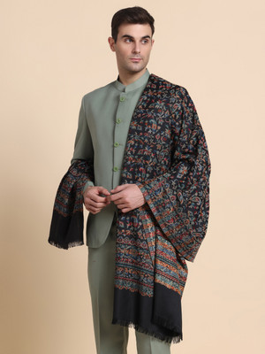 GREEN AGRITECH Polyester Wool Blend Woven Men Shawl(Black)
