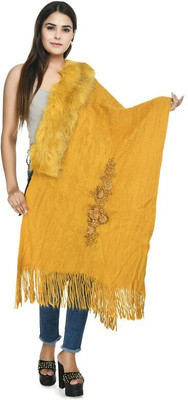 manra Wool Solid Women Shawl(Yellow)