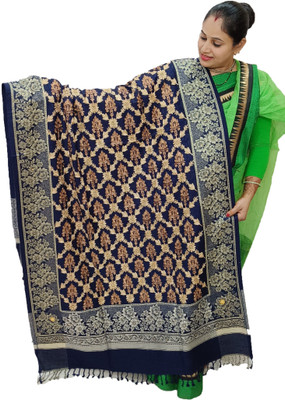 Vrinde Wool Embroidered Women Shawl(Dark Blue)