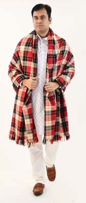 Vrinde Wool Checkered Men Shawl(Red)