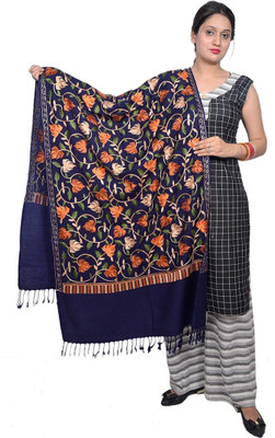 CHOUDHARYRETAILS Acrylic Floral Print Women Shawl(Dark Blue)