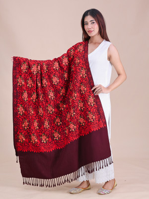 swi stylish Wool Embroidered Women Shawl(Multicolor)