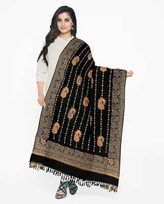SNB Fashions Wool Self Design Women Shawl(Black)
