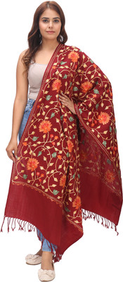 manra Wool Embroidered Women Shawl(Maroon)