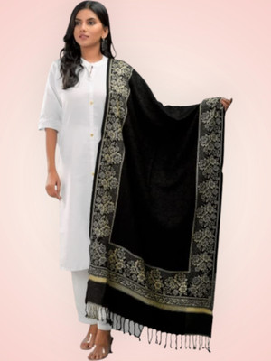 Trandone Wool Embroidered Women Shawl(Black)