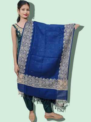 Trandone Wool Embroidered Women Shawl(Dark Blue)
