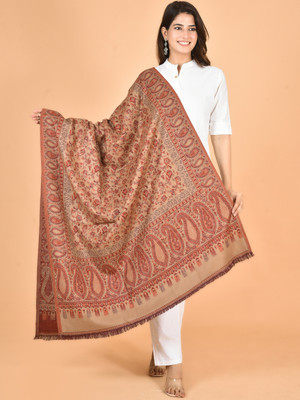 BAISA Wool Floral Print, Woven Women Shawl(Beige)
