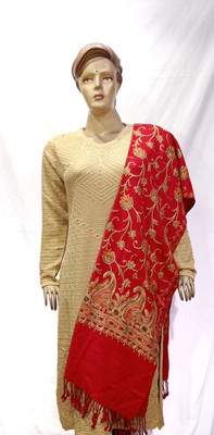 CHOUDHARYRETAILS Cashmere, Wool Embroidered Women Shawl(Red)