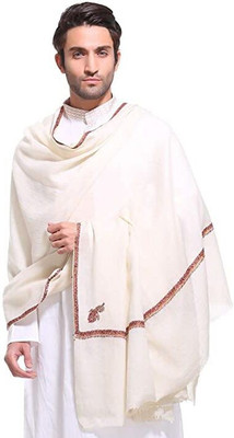 Life and style Wool Embroidered Men Shawl(White)