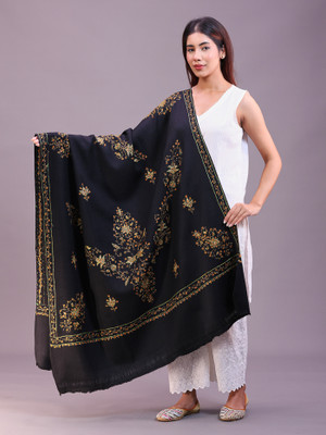 swi stylish Pashmina Woven Women Shawl(Black)