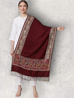 Kashmiri Thead Wool Embroidered Women Shawl(Maroon)