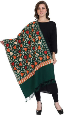 Kashmiri Thead Wool Woven Women Shawl(Dark Green)
