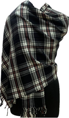 SILVER CRESCENT Wool Checkered Women Shawl(Black)