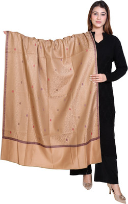 Vasaba Polyester Wool Blend Printed Women Shawl(Beige)