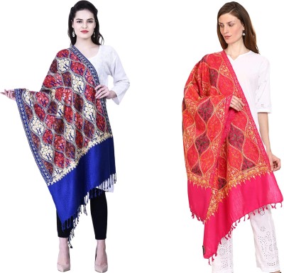 PASHTUSHS Pashmina Embroidered Women Shawl(Pink, Multicolor)