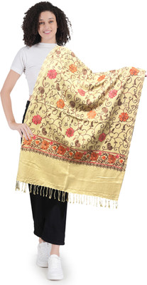Life and style Wool Embroidered Women Shawl(Beige)