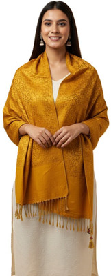 Kti Viscose, Acrylic Self Design Women Shawl(Yellow)