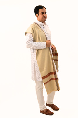 Vrinde Wool Self Design Men Shawl(Beige)