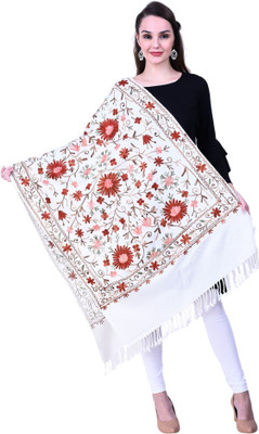 CHOUDHARYRETAILS Wool Embroidered Women Shawl(White)