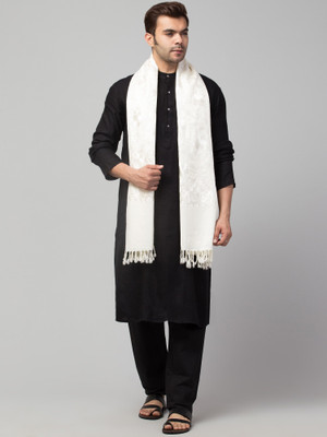 Tweedle Wool Embroidered Men Shawl(White)