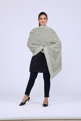Royale Kashmiri Wool Self Design Women Shawl(Light Green)