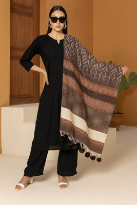 SCHp Pashmina Geometric Print, Striped Women Shawl(Brown, Orange, White, Multicolor)