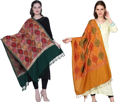 WEAVER VILLAS Pashmina Embroidered Women Shawl(Multicolor, Green)