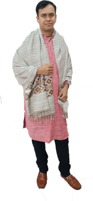 Vrinde Wool Striped Men Shawl(Brown, Grey)