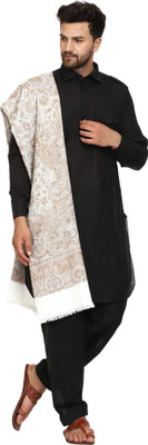 Kashmiri queen Wool Embroidered Men Shawl(White)