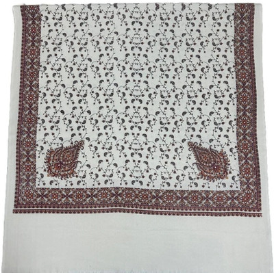 Ark Overseas Polyester Wool Blend Printed Women Shawl(White)