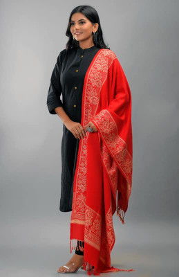 Kashmiri Thead Wool Floral Print Women Shawl(Black)