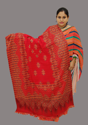 Vrinde Wool Self Design Women Shawl(Red)