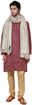 Hometail Wool Solid Men Shawl(White)