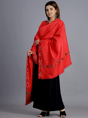 Braid N Cord Polyester Wool Blend Self Design Women Shawl(Pink)