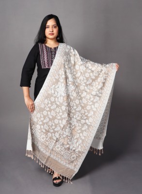 La Velora Cotton Floral Print Women Shawl(Beige)