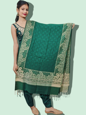 Kashmiri Thead Wool Embroidered Women Shawl(Green)