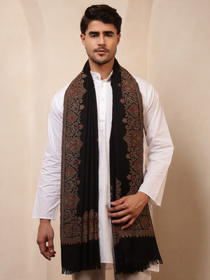 Ravaiyaa - Attitude Is Everything Wool Geometric Print Men Shawl(Black)