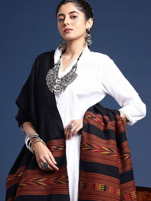 Taavi Wool Self Design Women Shawl(Black)