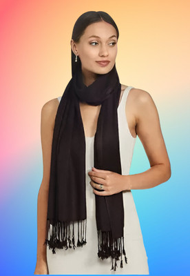 Collective Stitch Cotton Solid Women Shawl(Black)