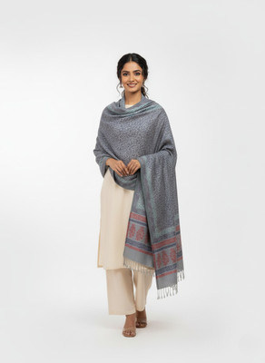Kti Viscose, Acrylic Printed Women Shawl(Grey)