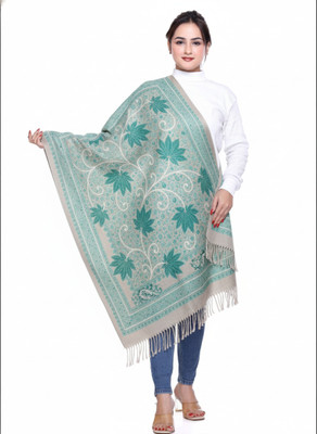 Bharti Rayon Embroidered Women Shawl(Light Blue)