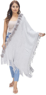 manra Wool Self Design Women Shawl(Grey)