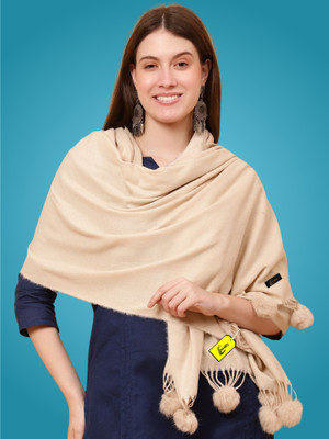 MHAX Wool Self Design Women Shawl(Beige)