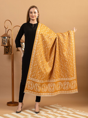 EVODAZE Wool Floral Print Women Shawl(Yellow)