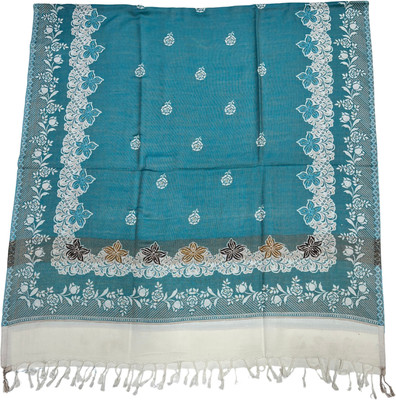 Kti Viscose, Acrylic Printed Women Shawl(Light Blue, Beige)
