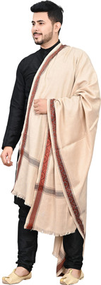 Pink World Wool Woven Men Shawl(Beige)