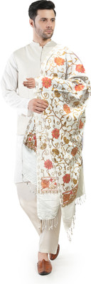Life and style Wool Floral Print Men Shawl(White)
